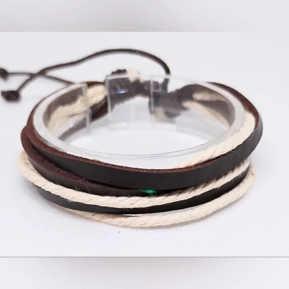 Men's‎ leather bracelet layered brown new e40